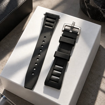 Black silicone replacement strap and metal buckle for Hudson Mercury Tervoque B21 tonneau watch