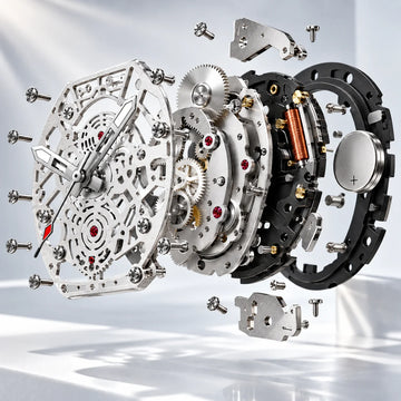 Exploded view of Hudson Mercury Tervoque B21 skeleton watch movement showing internal components