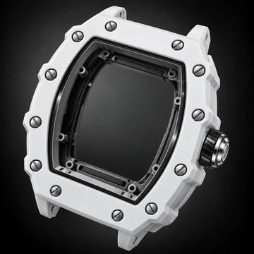 Men's white skeleton quartz watch presented in premium watch box