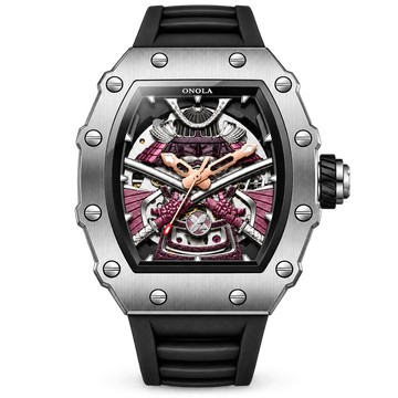 Front view of Hudson Mercury Kurojin A990 automatic skeleton watch
