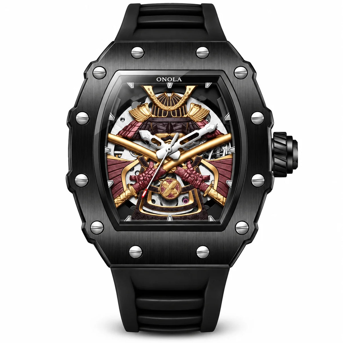 Kurojin A990 black automatic skeleton watch with exposed mechanical dial
